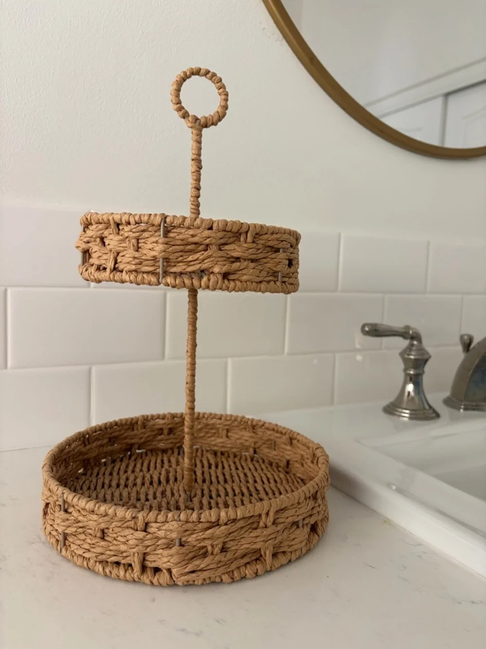 Two-Tier Woven Rattan Stand - Natural Tan - Picture 1 of 3
